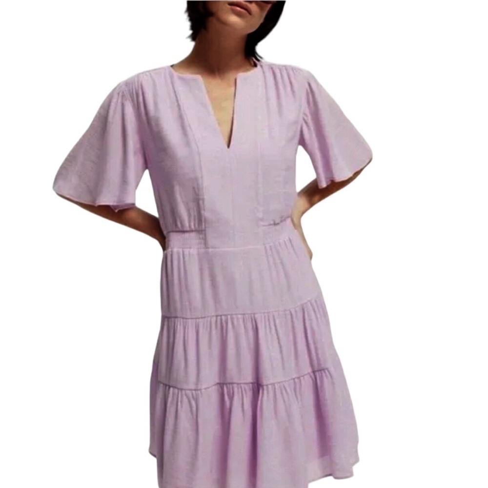 Scotch & Soda Lilac Tiered V-Neck Short Sleeve Dress